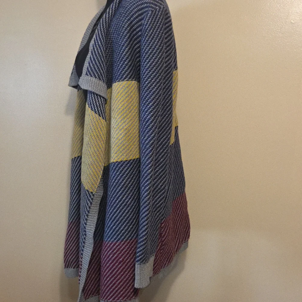 CAbi Cotton Colorblock Striped Cozy Warm Long Knit Cardigan Sweater Fall Medium